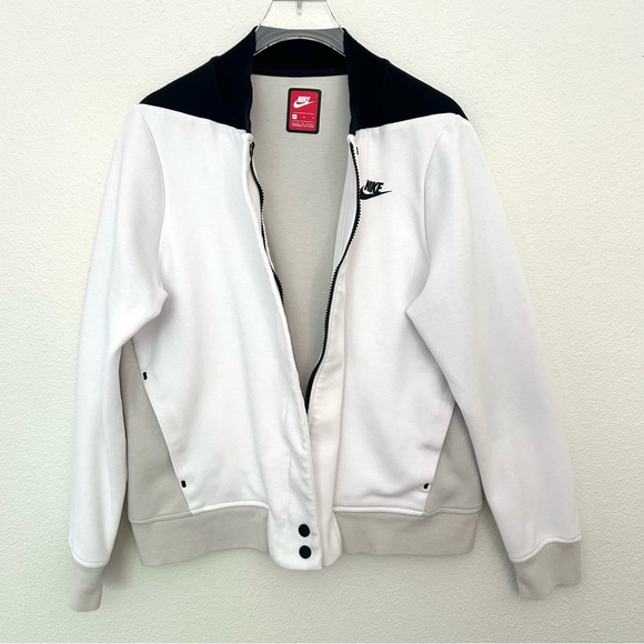 Nike Tech Fleece Destroyer Jacket Sweatshirt Bomber White Beige Black Medium - Picture 10 of 12